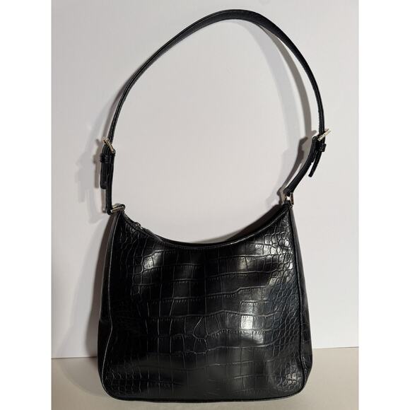 Enzo Angiolini Black Alligator Print Leather Satchel Purse Small - Picture 1 of 10